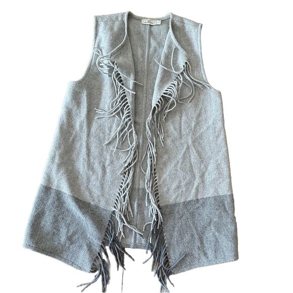 Vineyard Vines Open Front Fringe Vest Women’s Size Small Wool Blend Grey - Picture 1 of 7